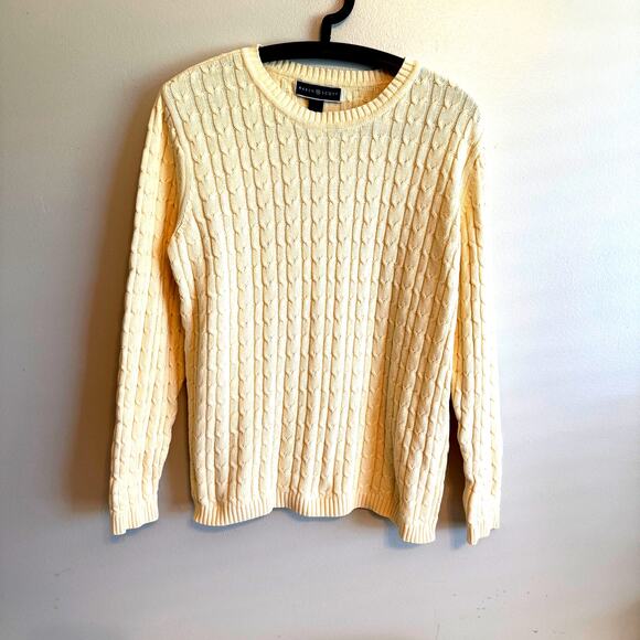 Karen Scott Womens Large Off-White Cable Knit Sweater Preppy Old Money Classic - Picture 1 of 11